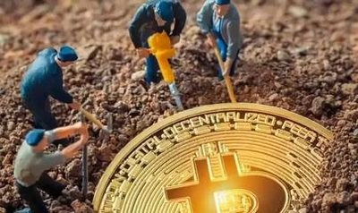 A vast Bitcoin mining farm with rows of blinking miners operating under controlled environment
